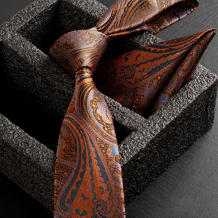 Set da 2 pezzi da uomo con cravatta e fazzoletto da taschino in tessuto Paisley decorato - Stile n. 6 - image 8
