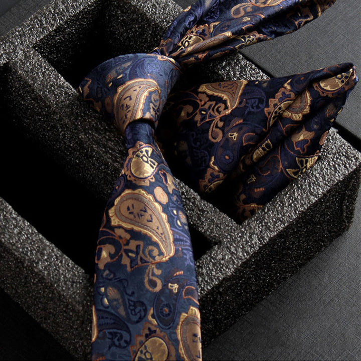Set da 2 pezzi da uomo con cravatta e fazzoletto da taschino in tessuto Paisley decorato - Stile n. 1 - image 3