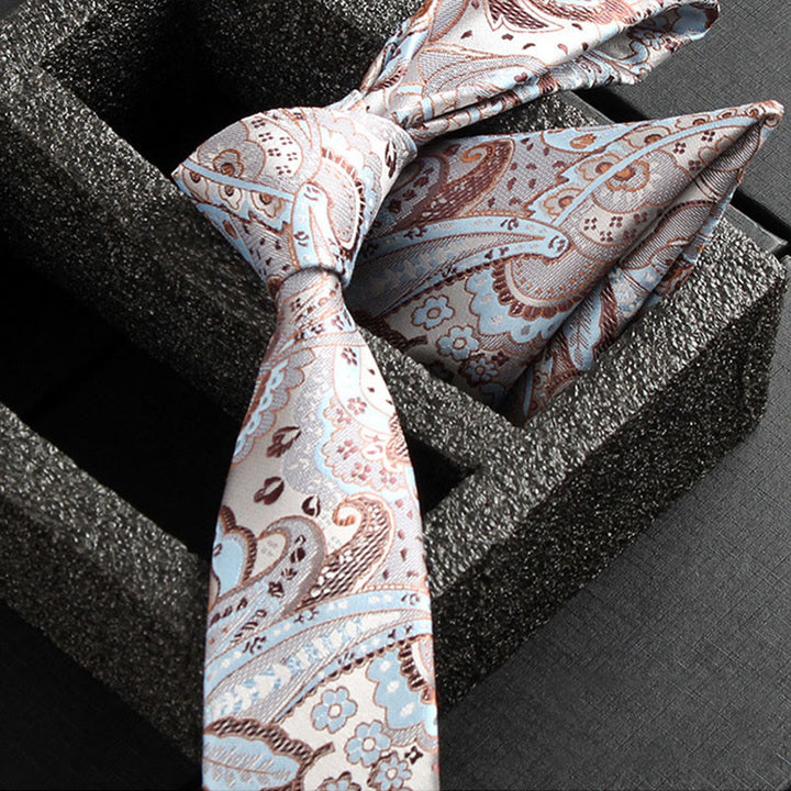 Set da 2 pezzi da uomo con cravatta e fazzoletto da taschino in tessuto Paisley decorato - Stile n. 3 - image 5