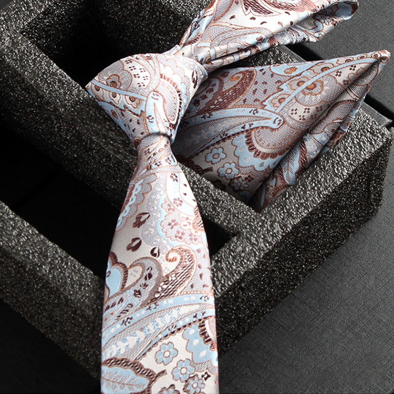 Set da 2 pezzi da uomo con cravatta e fazzoletto da taschino in tessuto Paisley decorato - Stile n. 3 - image 5