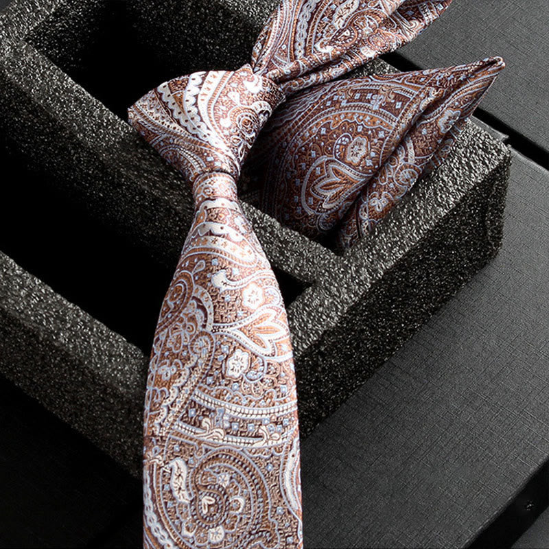 Set da 2 pezzi da uomo con cravatta e fazzoletto da taschino in tessuto Paisley decorato - Stile n. 5 - image 7