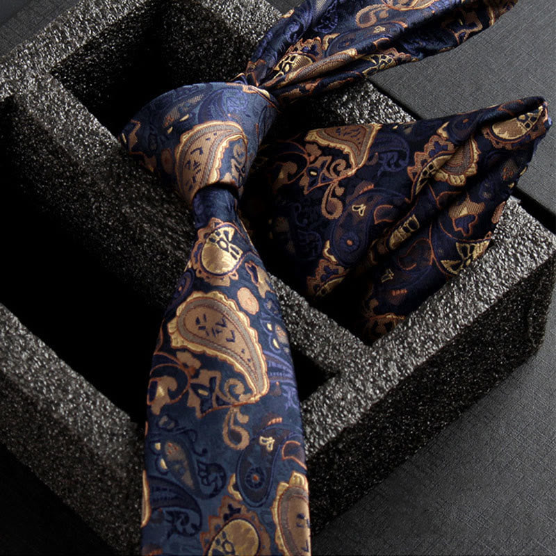 Set da 2 pezzi da uomo con cravatta e fazzoletto da taschino in tessuto Paisley decorato - Stile n. 1 - image 3