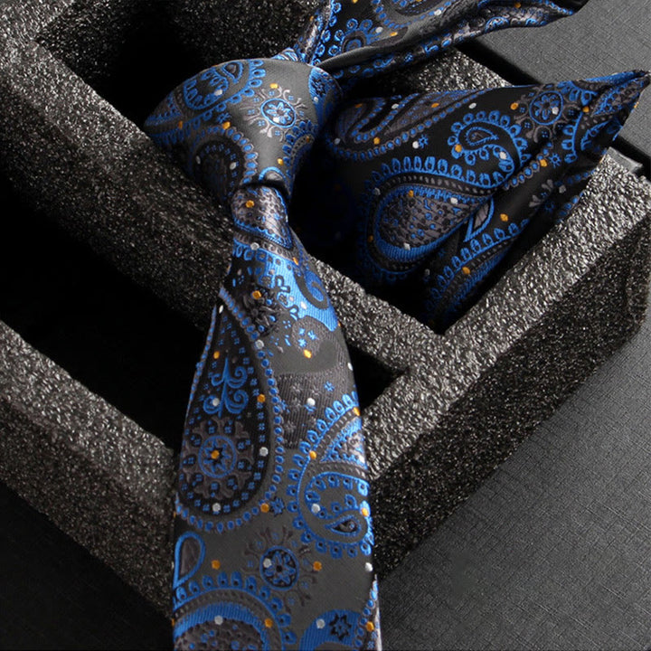Set da 2 pezzi da uomo con cravatta e fazzoletto da taschino in tessuto Paisley decorato - Stile n. 7 - image 9