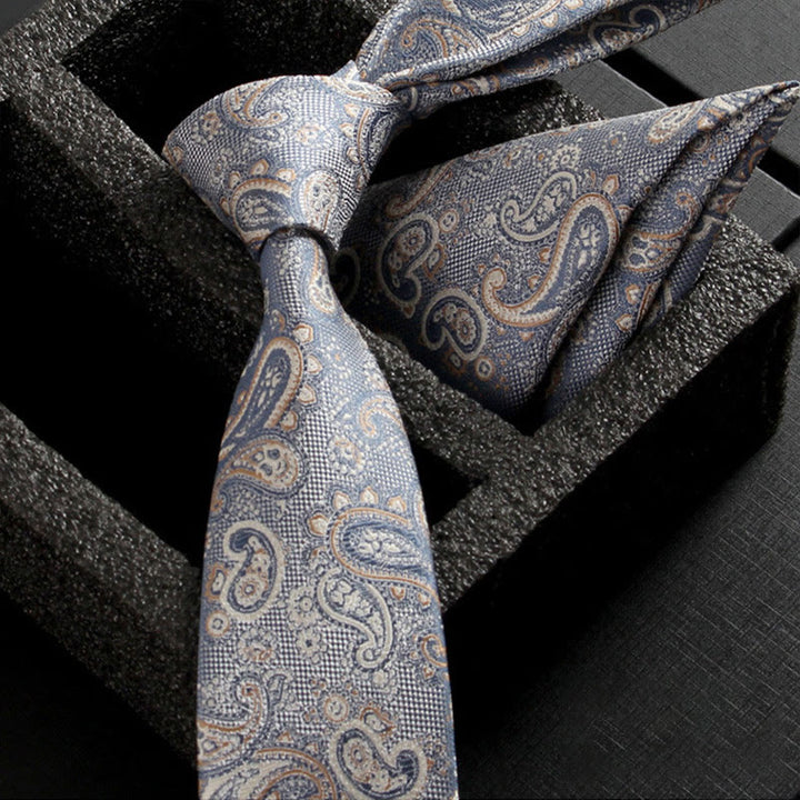 Set da 2 pezzi da uomo con cravatta e fazzoletto da taschino in tessuto Paisley decorato - Stile n. 13 - image 15