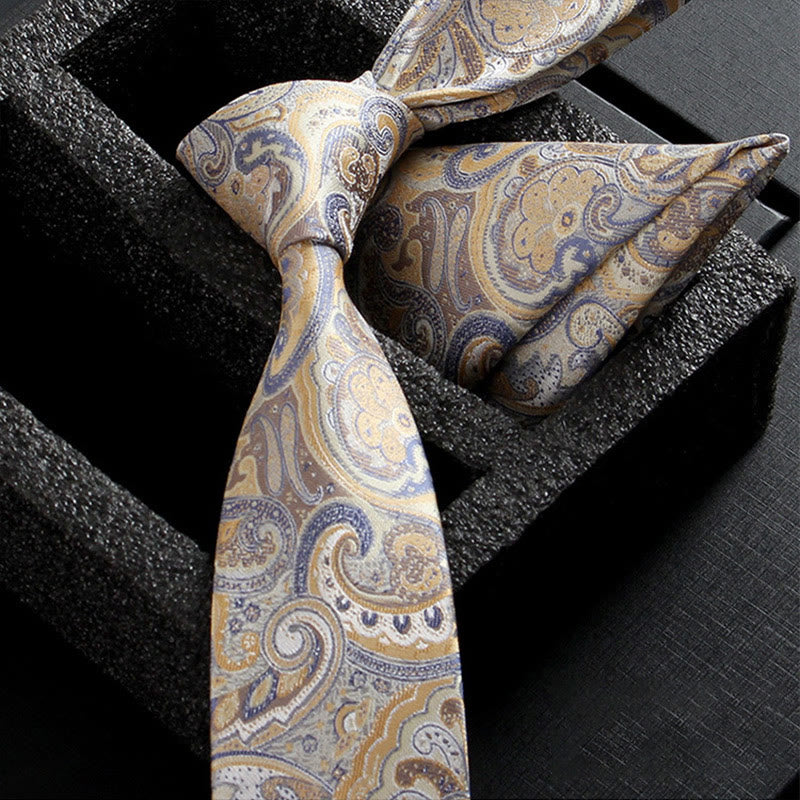 Set da 2 pezzi da uomo con cravatta e fazzoletto da taschino in tessuto Paisley decorato - Stile n. 10 - image 12