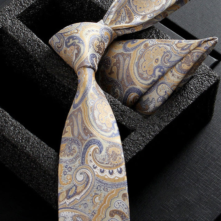 Set da 2 pezzi da uomo con cravatta e fazzoletto da taschino in tessuto Paisley decorato - Stile n. 10 - image 12
