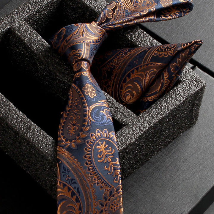 Set da 2 pezzi da uomo con cravatta e fazzoletto da taschino in tessuto Paisley decorato - Stile n. 14 - image 16