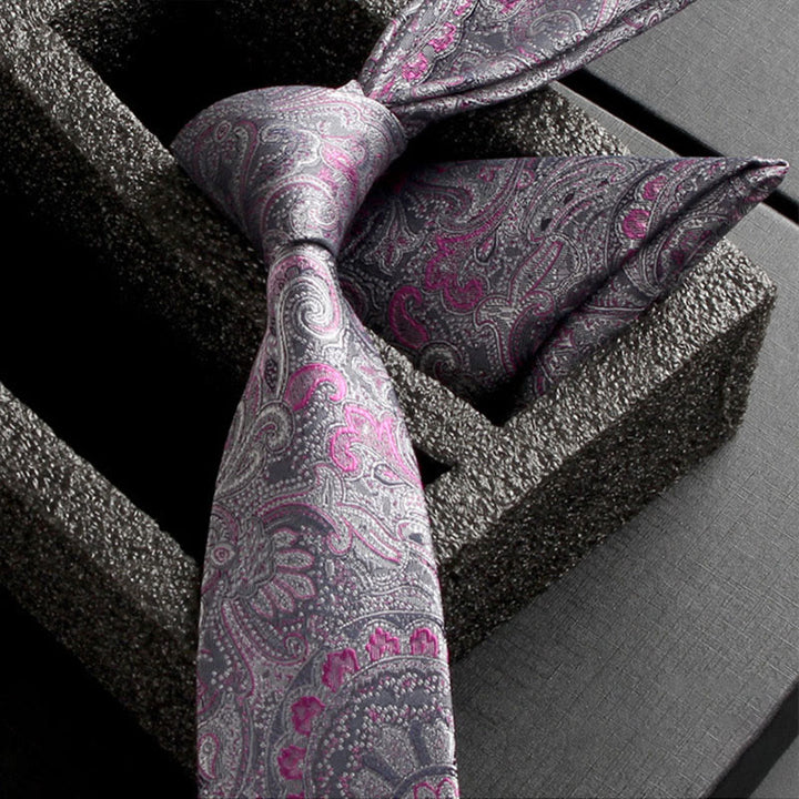 Set da 2 pezzi da uomo con cravatta e fazzoletto da taschino in tessuto Paisley decorato - Stile n. 18 - image 20