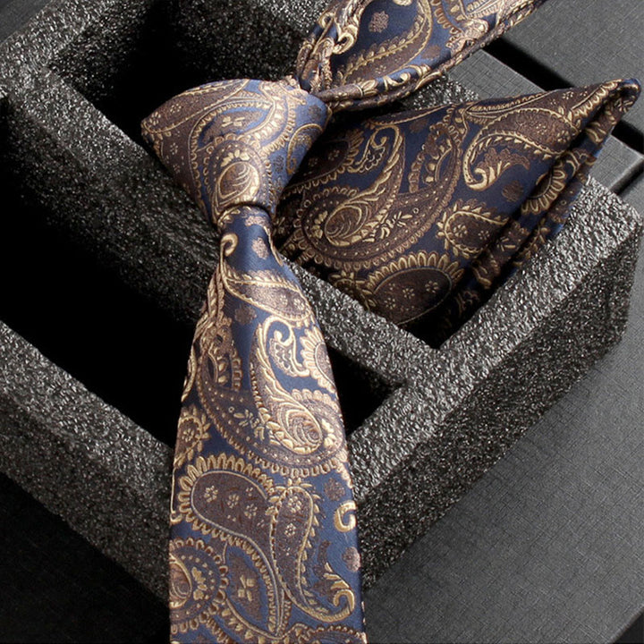 Set da 2 pezzi da uomo con cravatta e fazzoletto da taschino in tessuto Paisley decorato - Stile n. 19 - image 21