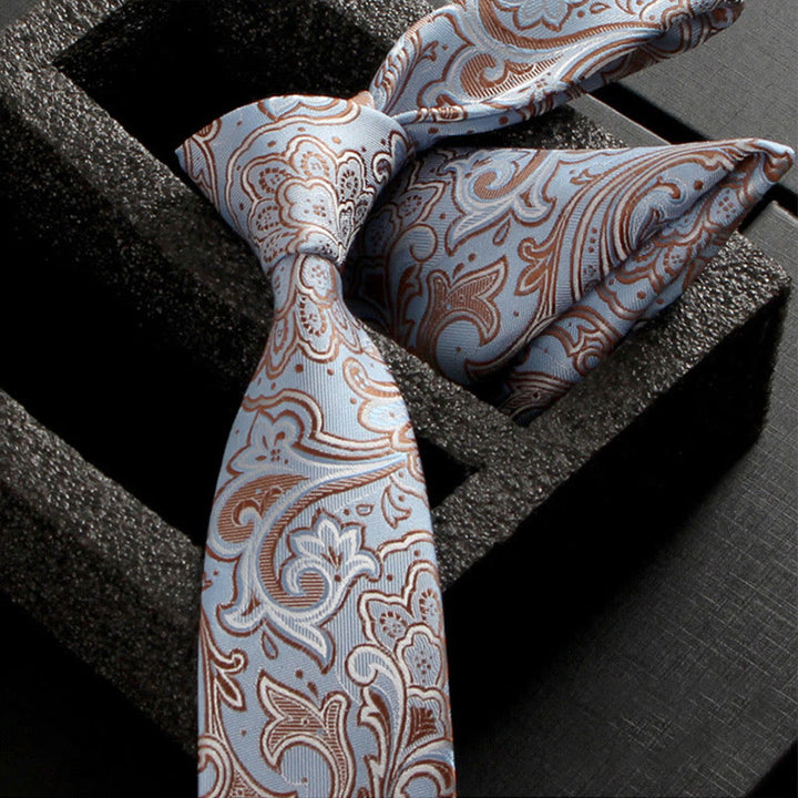 Set da 2 pezzi da uomo con cravatta e fazzoletto da taschino in tessuto Paisley decorato - Stile n. 17 - image 19
