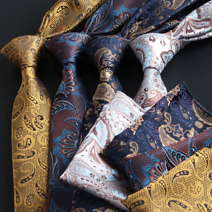 Set da 2 pezzi da uomo con cravatta e fazzoletto da taschino in tessuto Paisley decorato - image 0