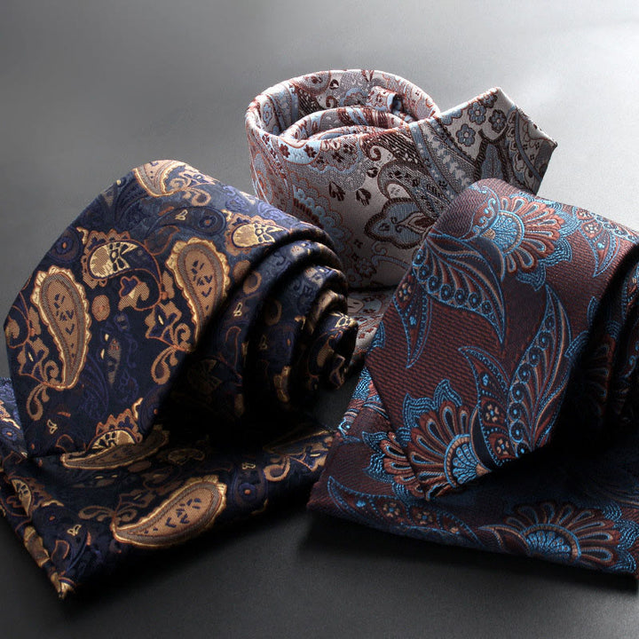 Set da 2 pezzi da uomo con cravatta e fazzoletto da taschino in tessuto Paisley decorato - image 1