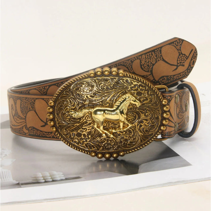 Cintura da uomo in pelle goffrata con fibbia a doppia testa di cavallo in stile western - Stile n. 4 - 38 - image 6