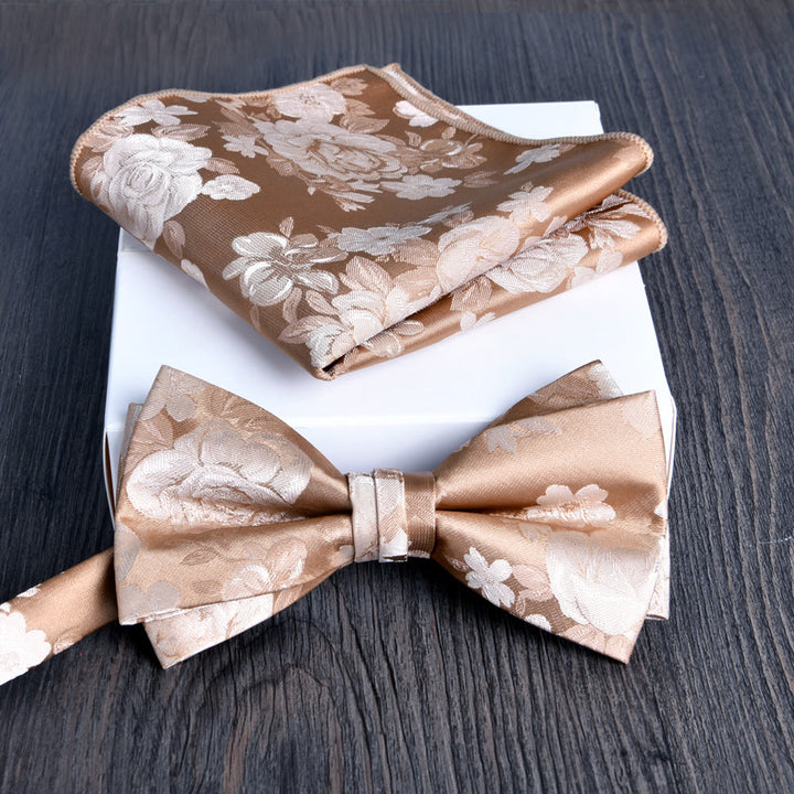 Set da 2 pezzi da uomo con papillon e fazzoletto da taschino in tessuto lucido con motivo floreale - Stile n. 4 - image 3