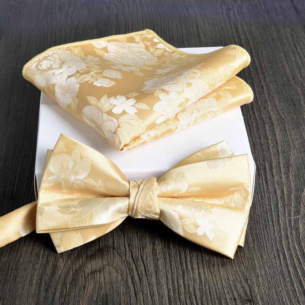 Set da 2 pezzi da uomo con papillon e fazzoletto da taschino in tessuto lucido con motivo floreale - Stile n. 7 - image 6