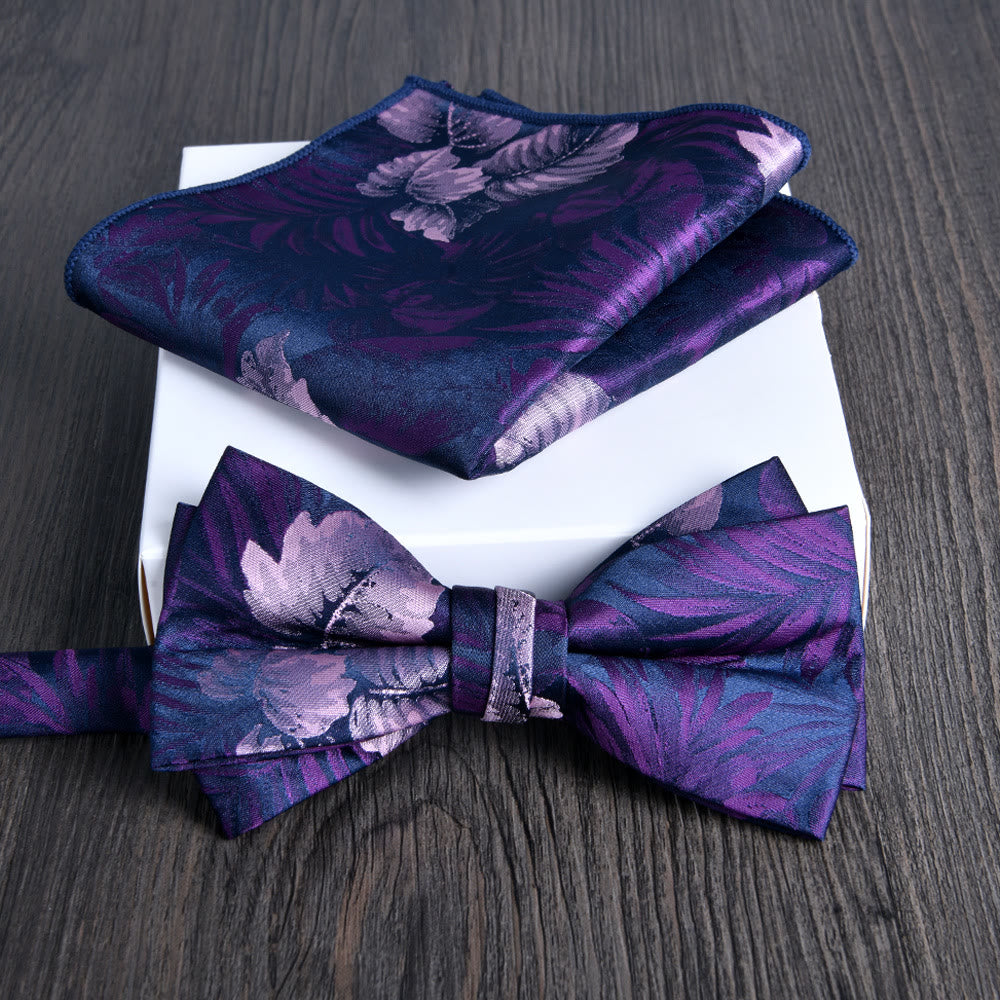 Set da 2 pezzi da uomo con papillon e fazzoletto da taschino in tessuto lucido con motivo floreale - Stile n. 13 - image 12