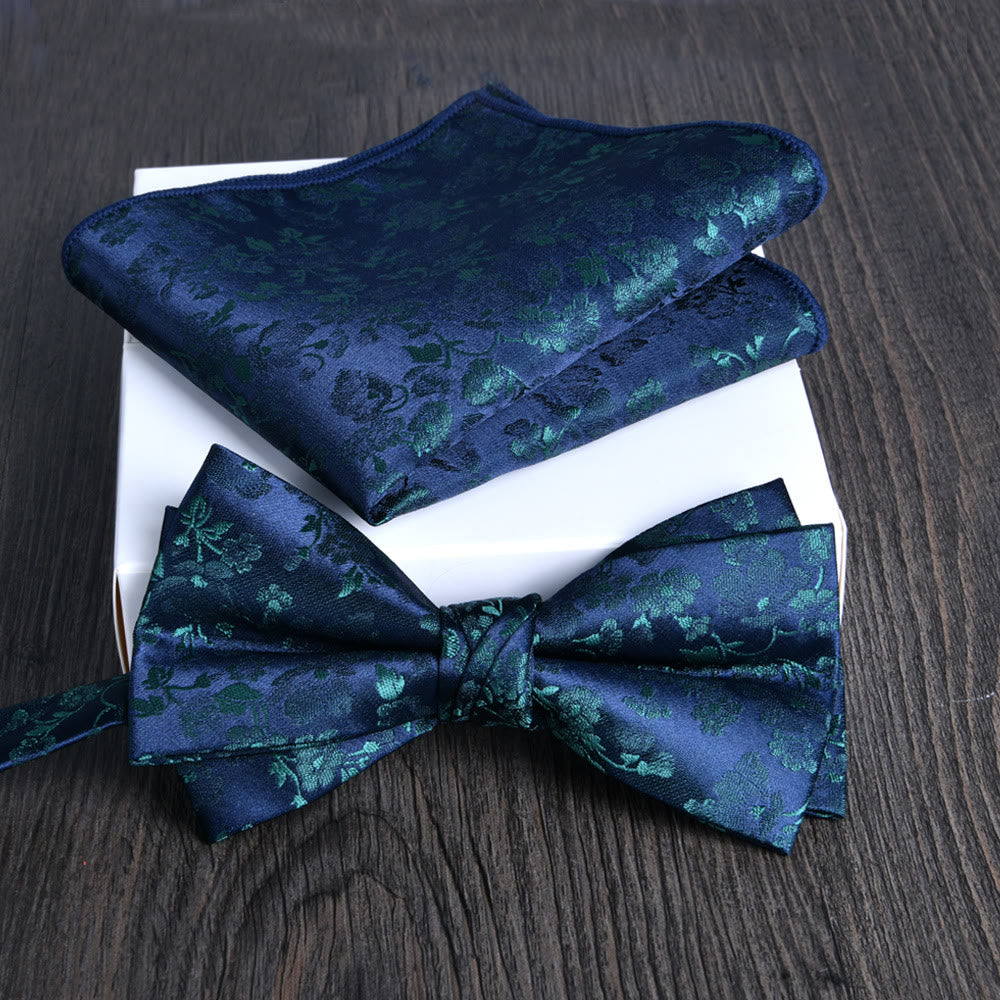 Set da 2 pezzi da uomo con papillon e fazzoletto da taschino in tessuto lucido con motivo floreale - Stile n. 11 - image 10