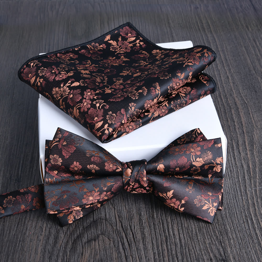 Set da 2 pezzi da uomo con papillon e fazzoletto da taschino in tessuto lucido con motivo floreale - Stile n. 9 - image 8
