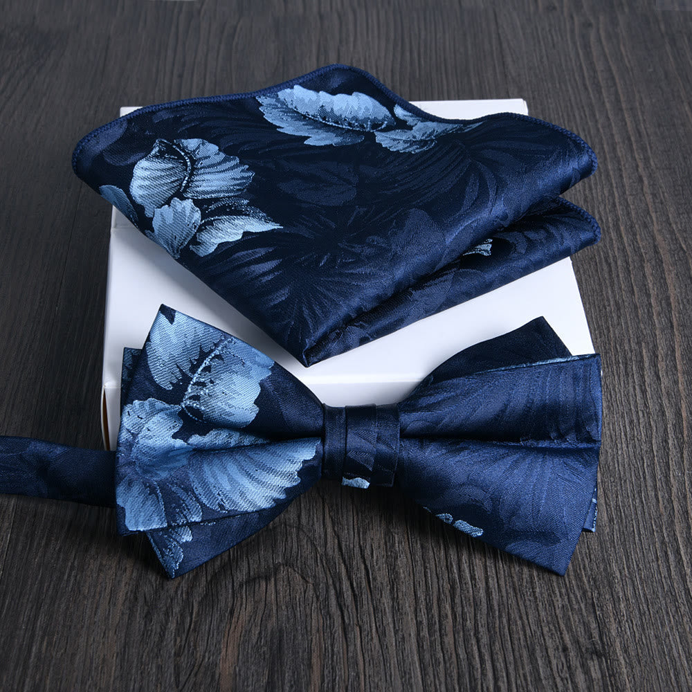Set da 2 pezzi da uomo con papillon e fazzoletto da taschino in tessuto lucido con motivo floreale - Stile n. 14 - image 13