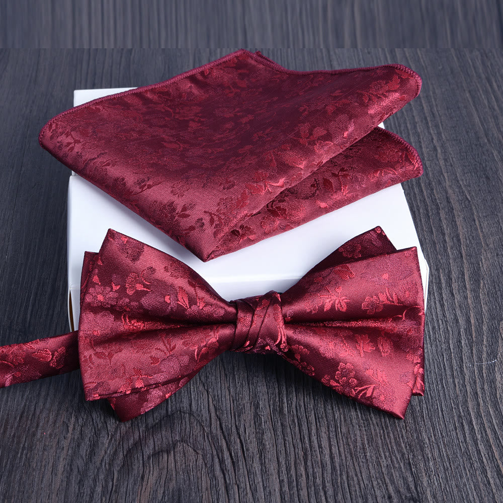 Set da 2 pezzi da uomo con papillon e fazzoletto da taschino in tessuto lucido con motivo floreale - Stile n. 10 - image 9