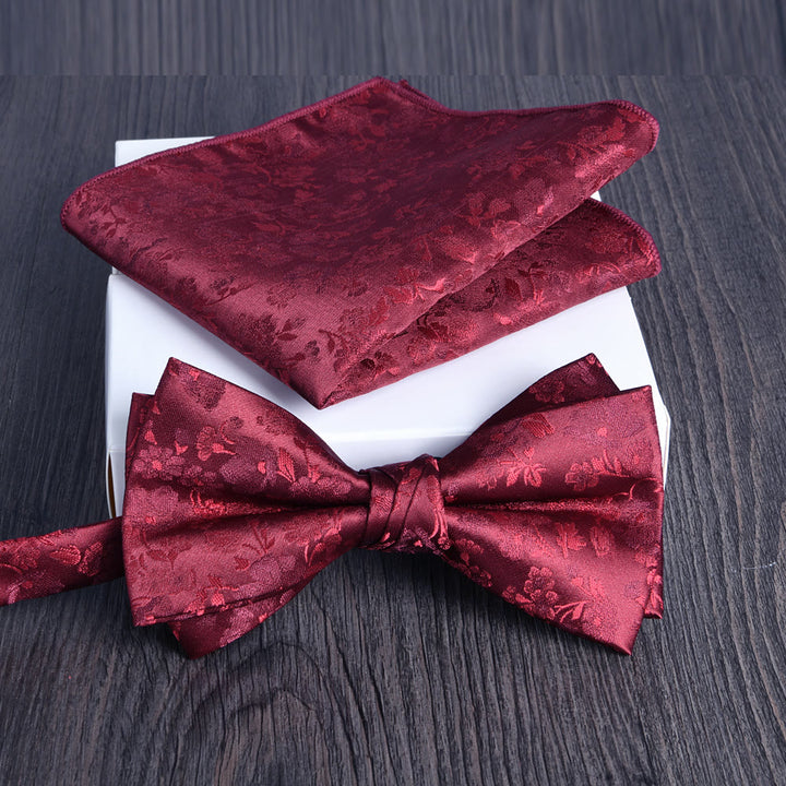 Set da 2 pezzi da uomo con papillon e fazzoletto da taschino in tessuto lucido con motivo floreale - Stile n. 10 - image 9