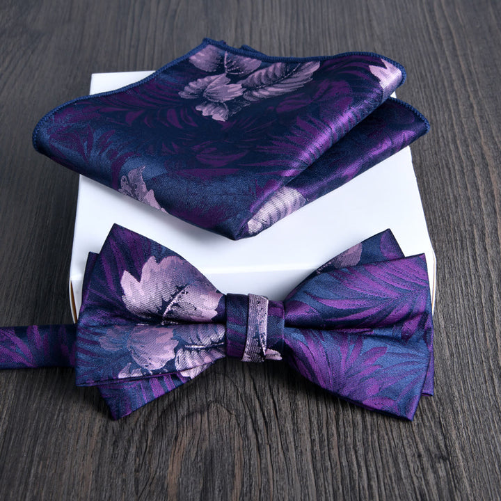 Set da 2 pezzi da uomo con papillon e fazzoletto da taschino in tessuto lucido con motivo floreale - Stile n. 13 - image 12