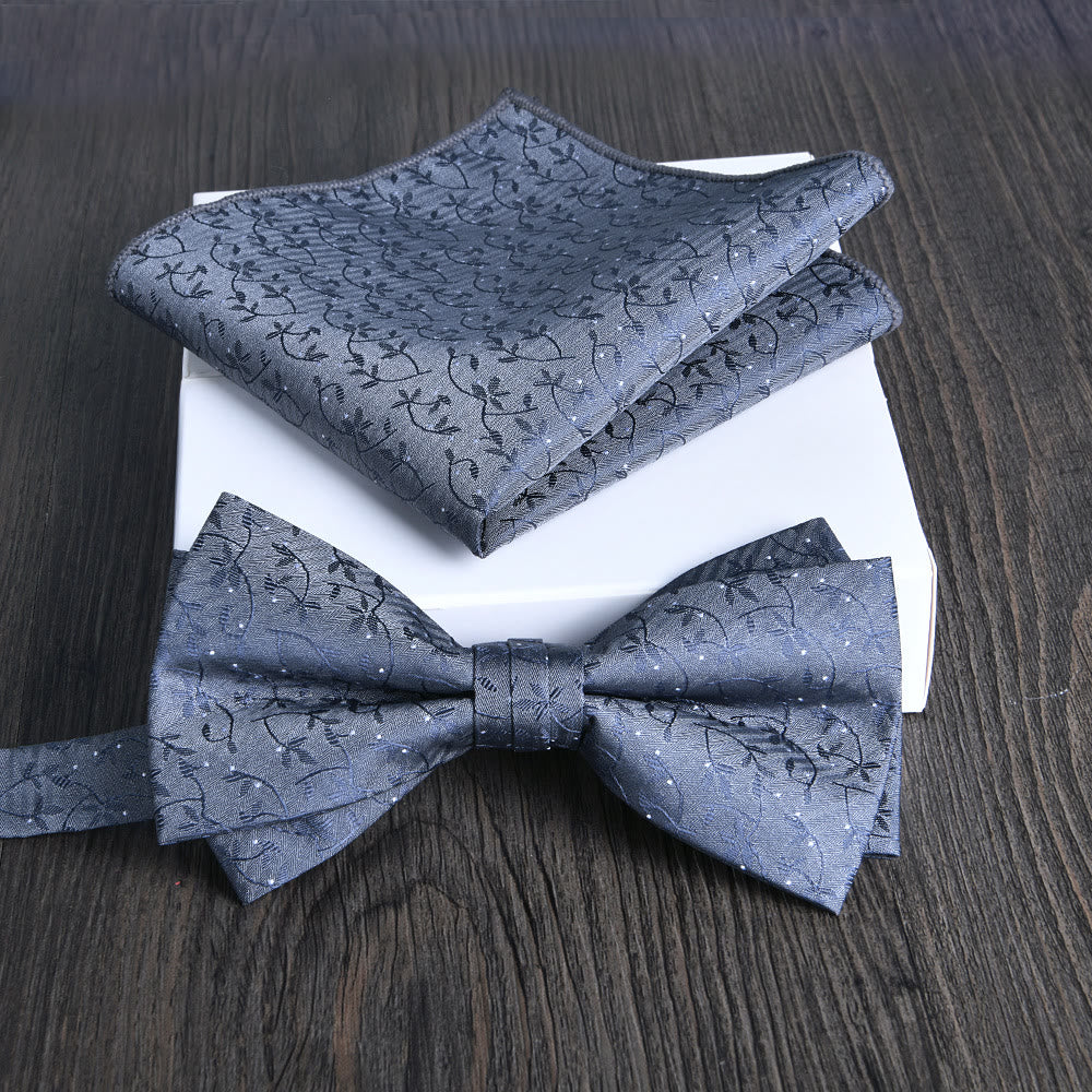 Set da 2 pezzi da uomo con papillon e fazzoletto da taschino in tessuto lucido con motivo floreale - Stile n. 8 - image 7