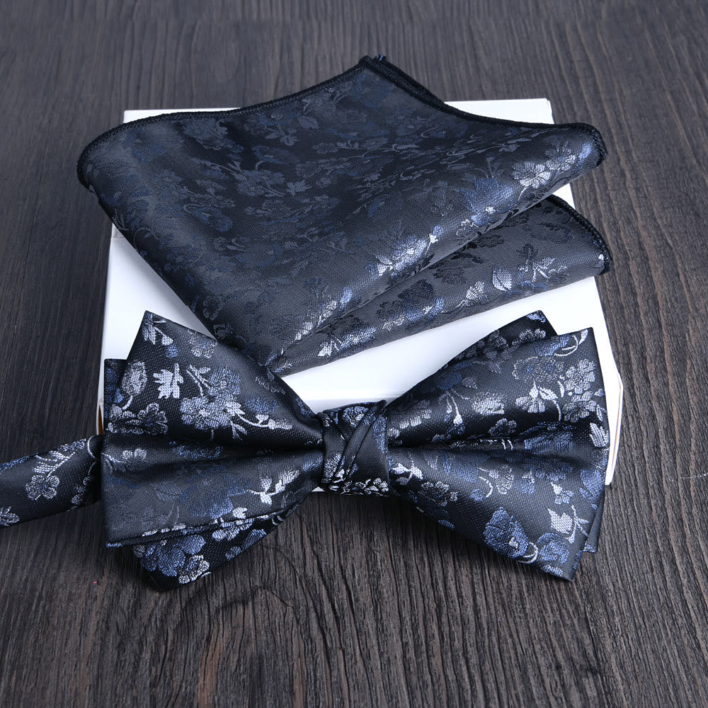 Set da 2 pezzi da uomo con papillon e fazzoletto da taschino in tessuto lucido con motivo floreale - Stile n. 12 - image 11