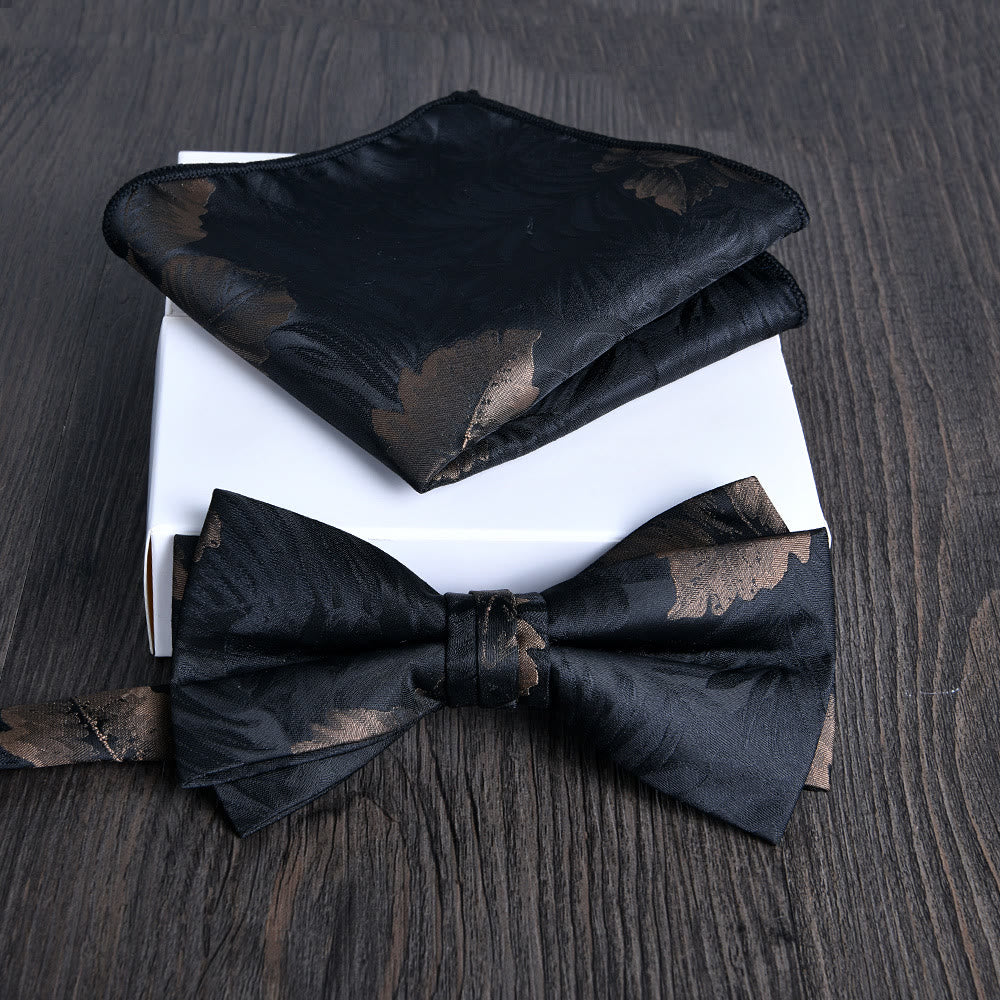 Set da 2 pezzi da uomo con papillon e fazzoletto da taschino in tessuto lucido con motivo floreale - Stile n. 15 - image 14