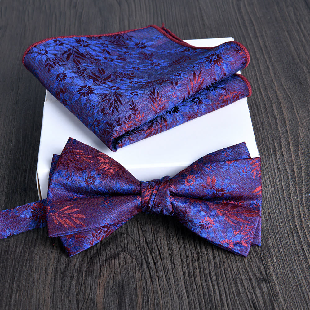 Set da 2 pezzi da uomo con papillon e fazzoletto da taschino in tessuto lucido con motivo floreale - Stile n. 21 - image 20
