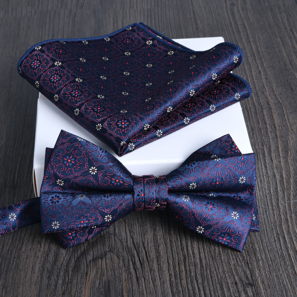 Set da 2 pezzi da uomo con papillon e fazzoletto da taschino in tessuto lucido con motivo floreale - Stile n. 17 - image 16