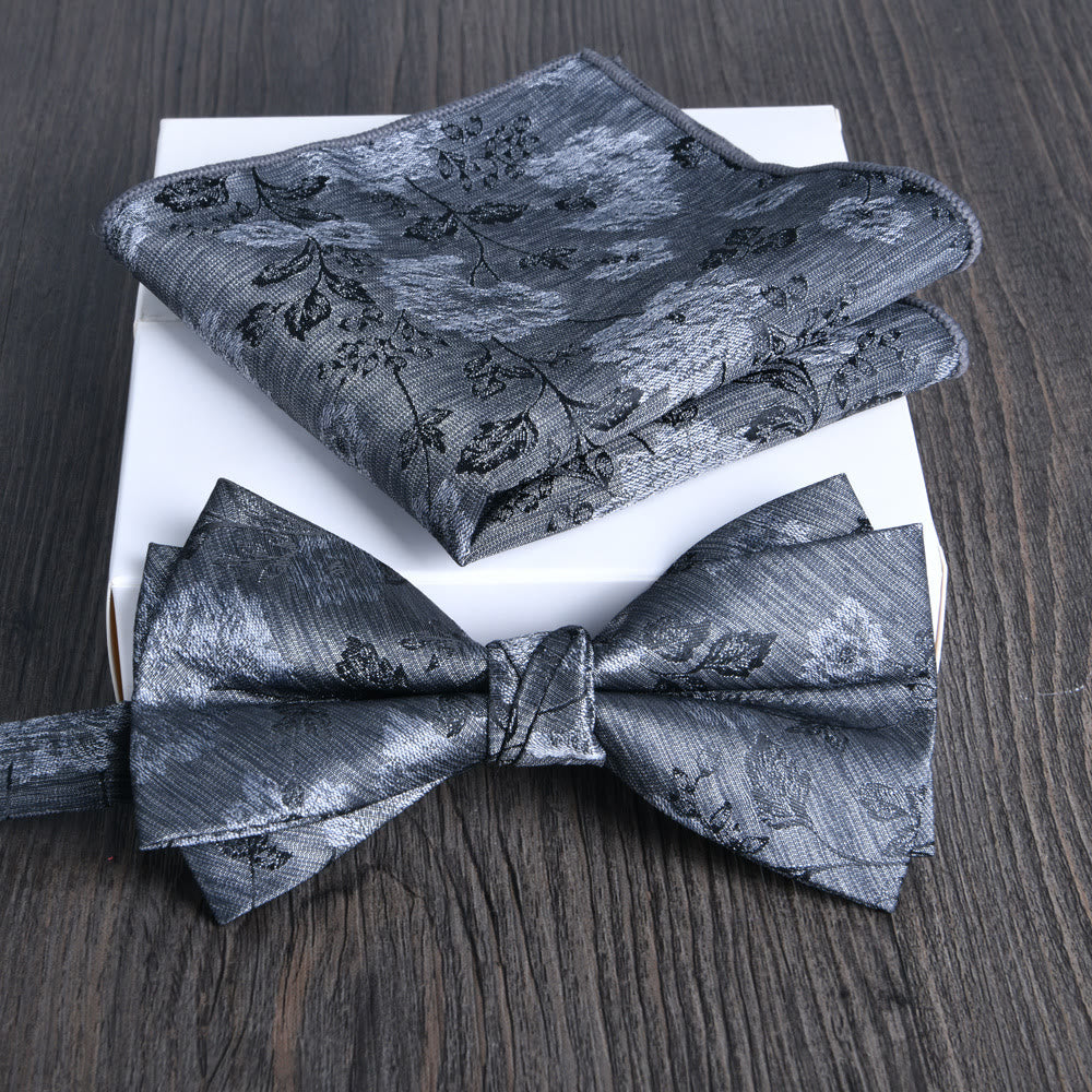 Set da 2 pezzi da uomo con papillon e fazzoletto da taschino in tessuto lucido con motivo floreale - Stile n. 18 - image 17