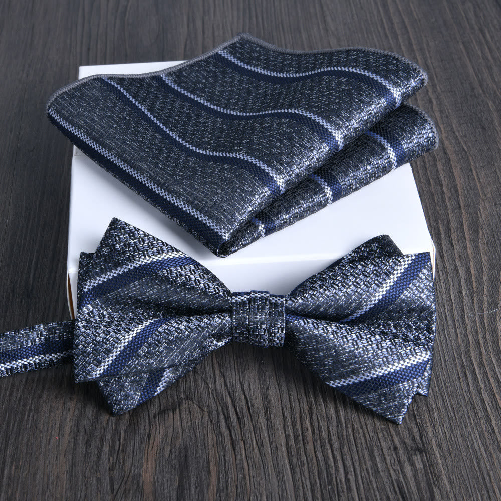 Set da 2 pezzi da uomo con papillon e fazzoletto da taschino in tessuto lucido con motivo floreale - Stile n. 19 - image 18