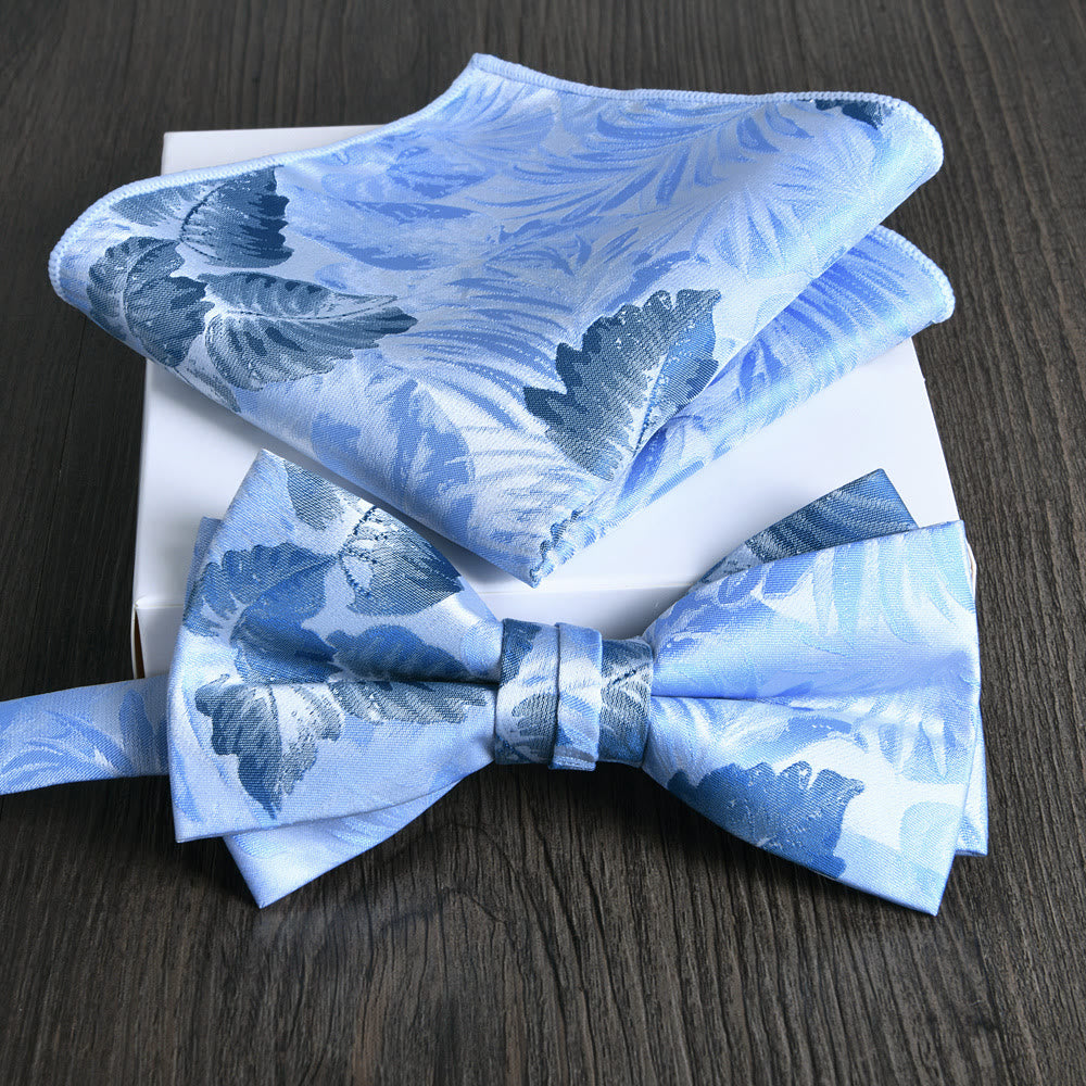 Set da 2 pezzi da uomo con papillon e fazzoletto da taschino in tessuto lucido con motivo floreale - Stile n. 16 - image 15
