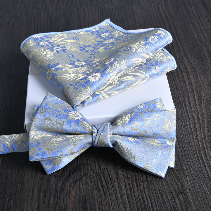 Set da 2 pezzi da uomo con papillon e fazzoletto da taschino in tessuto lucido con motivo floreale - Stile n. 23 - image 22