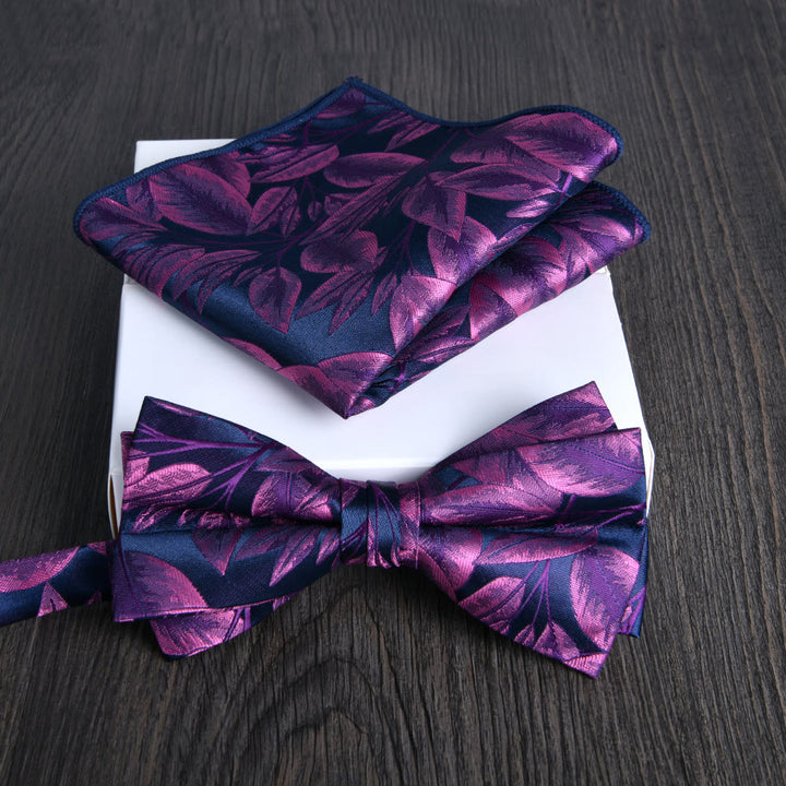 Set da 2 pezzi da uomo con papillon e fazzoletto da taschino in tessuto lucido con motivo floreale - Stile n. 27 - image 26