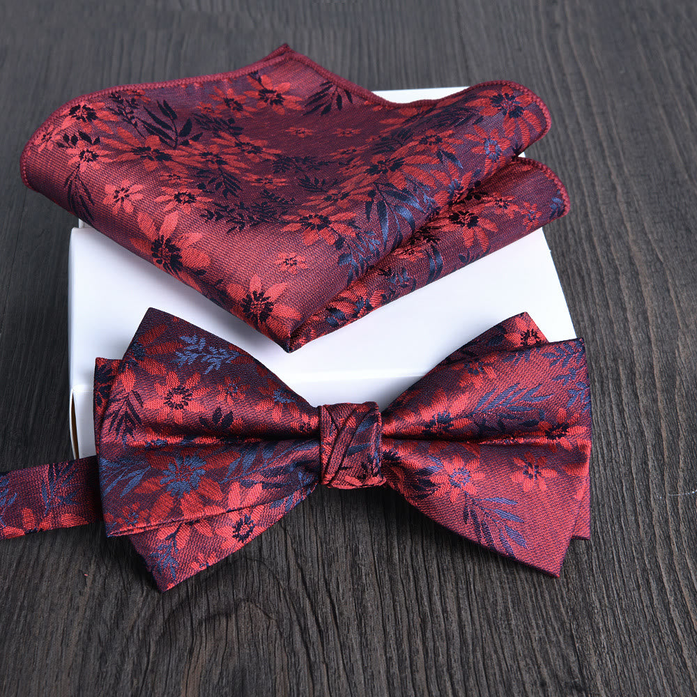 Set da 2 pezzi da uomo con papillon e fazzoletto da taschino in tessuto lucido con motivo floreale - Stile n. 22 - image 21