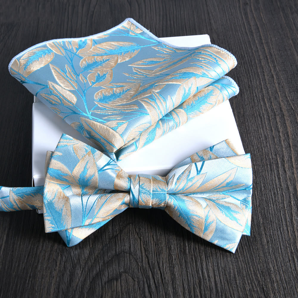 Set da 2 pezzi da uomo con papillon e fazzoletto da taschino in tessuto lucido con motivo floreale - Stile n. 26 - image 25