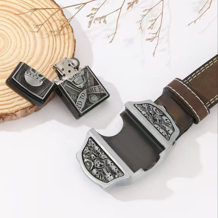 Cintura da uomo in pelle con teschio e accendino nascosto - image 1