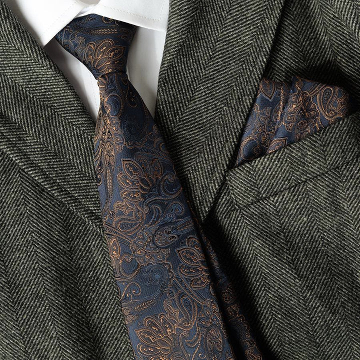 Set di 5 cravatte blu scuro con motivo Paisley da uomo - image 1