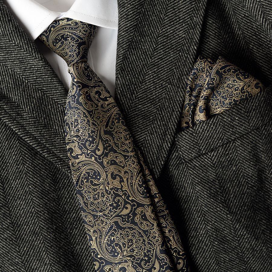 Set di 5 cravatte da uomo con motivo Paisley, tonalità grigia - image 1