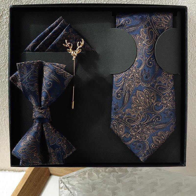 Set di 5 cravatte blu scuro con motivo Paisley da uomo - 5 pezzi - image 0