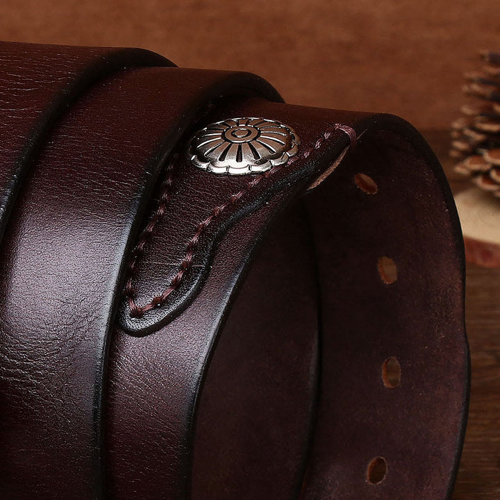 Cintura in pelle con fibbia ad ardiglione argentata retrò da uomo - image 2