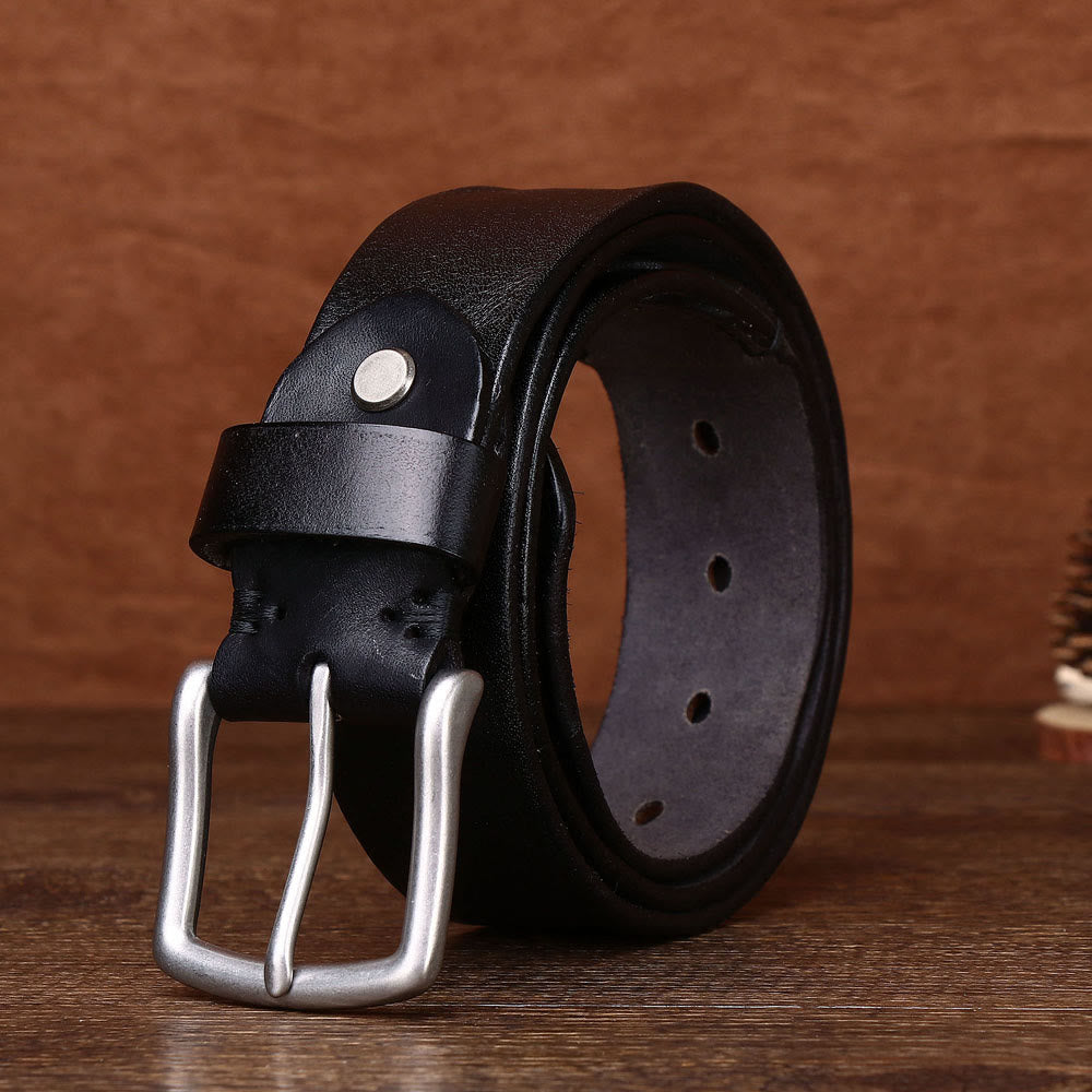 Cintura in pelle con fibbia ad ardiglione argentata retrò da uomo - Nero - 44 - image 4