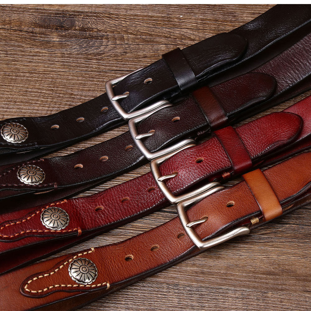 Cintura in pelle con fibbia ad ardiglione argentata retrò da uomo - image 3