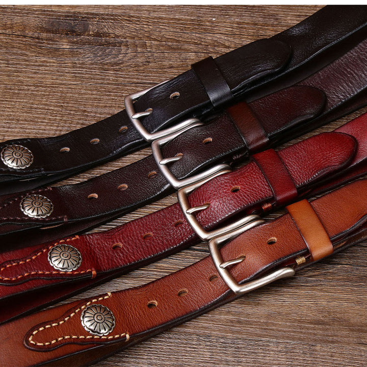 Cintura in pelle con fibbia ad ardiglione argentata retrò da uomo - image 3