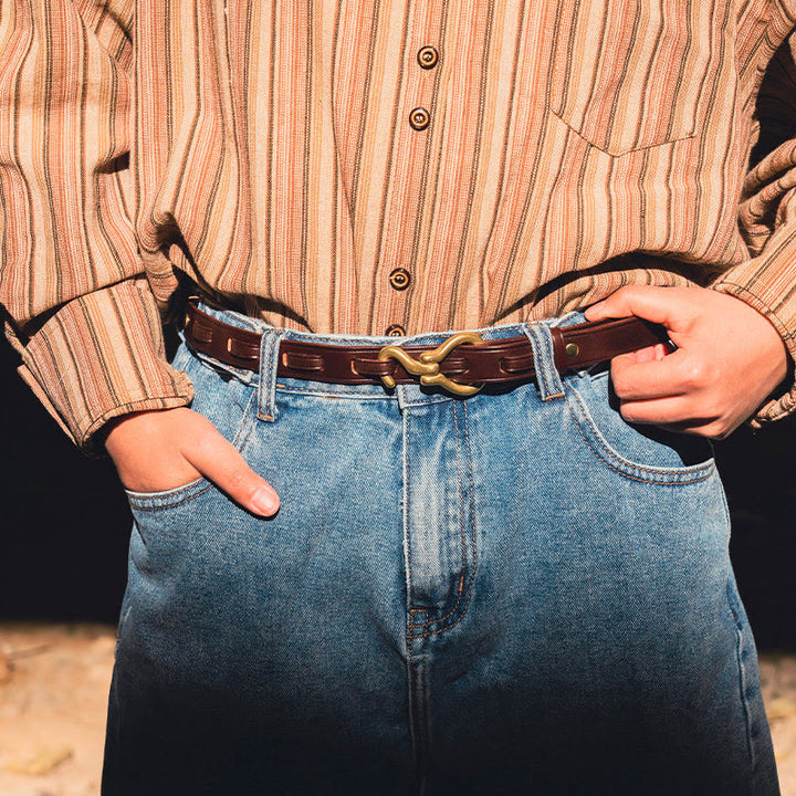 Cintura da donna in pelle con fibbia dorata, sottile ed elegante - image 8