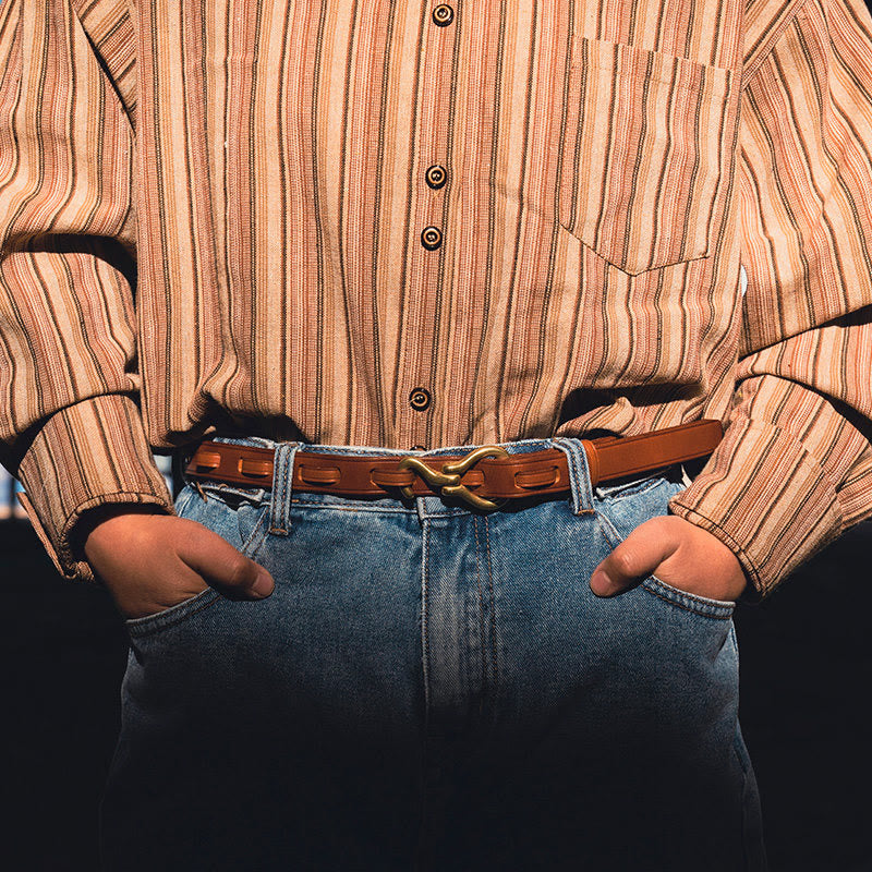 Cintura da donna in pelle con fibbia dorata, sottile ed elegante - image 6