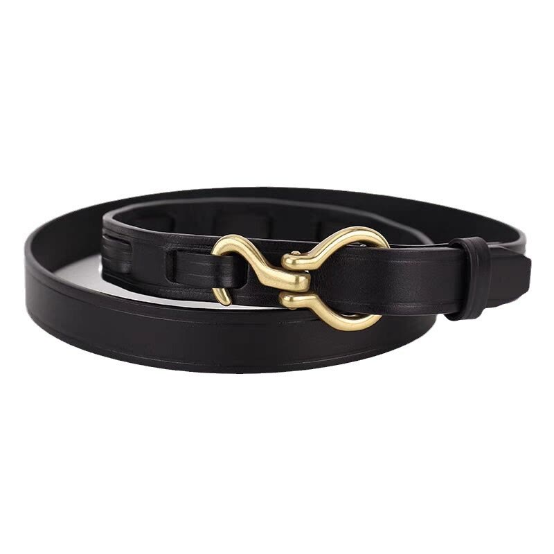Cintura da donna in pelle con fibbia dorata, sottile ed elegante - Nero - 36 - image 0