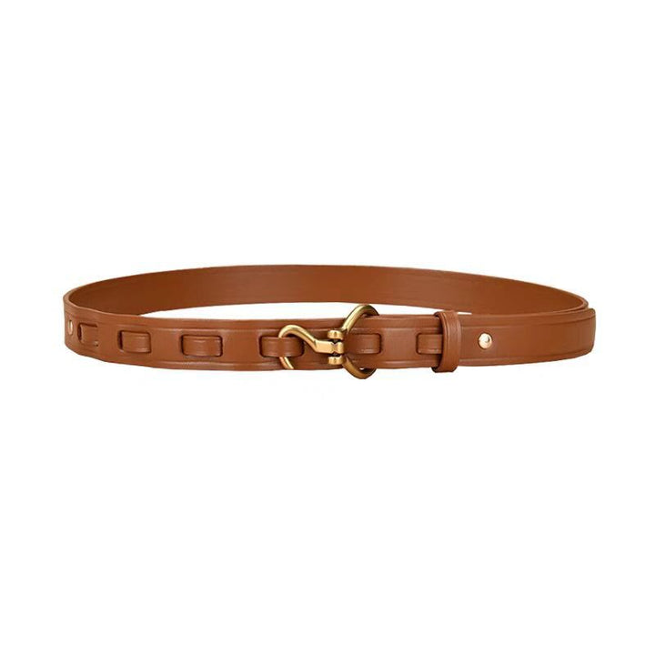 Cintura da donna in pelle con fibbia dorata, sottile ed elegante - Caffè - 36 - image 5